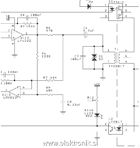 Izrez iz elektrine sheme Telephone Line Interface E2210, Locus Engineering Inc.png